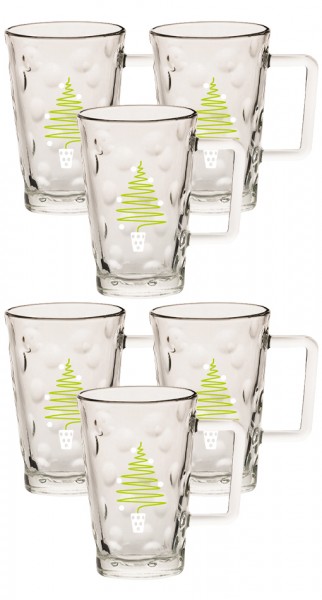 Dubbe-Tässel Klarglas 0,25l mit Weihnachtsmotiv - 6er Set