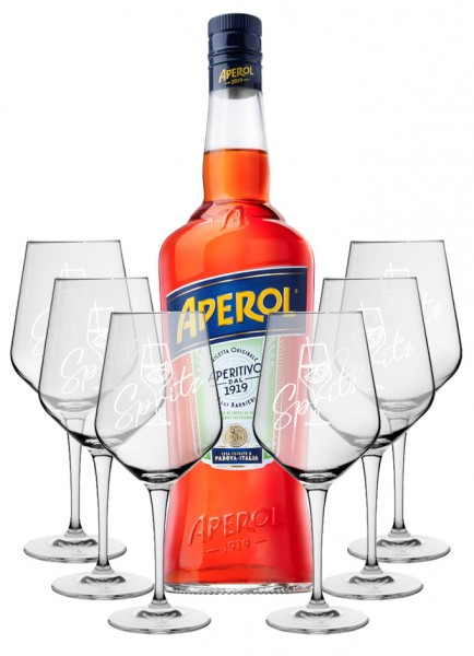 Geschenk-Set Aperol 1l mit 6 Gläsern Sonderedition "Spritz"