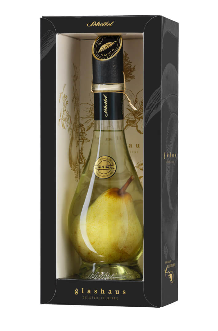 Scheibel Birnen-Karaffe mit original eingewachsener Williams-Birne Alk ... Scheibel Birnen-Karaffe mit original eingewachsener Williams-Birne Alk ...