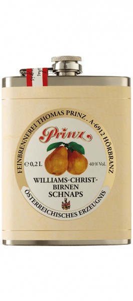 Prinz Williams-Christbirnen Schnaps im Edelstahlflachmann Alk.40vol.% 0,2l