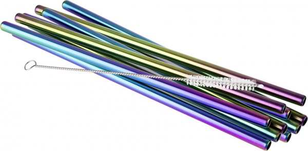 APS - Trinkhalm Edelstahl Ø8 mm L21,5 cm 11 tlg. Regenbogen