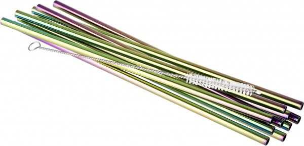 APS - Trinkhalm Edelstahl Ø6 mm L21,5 cm 11 tlg. Regenbogen